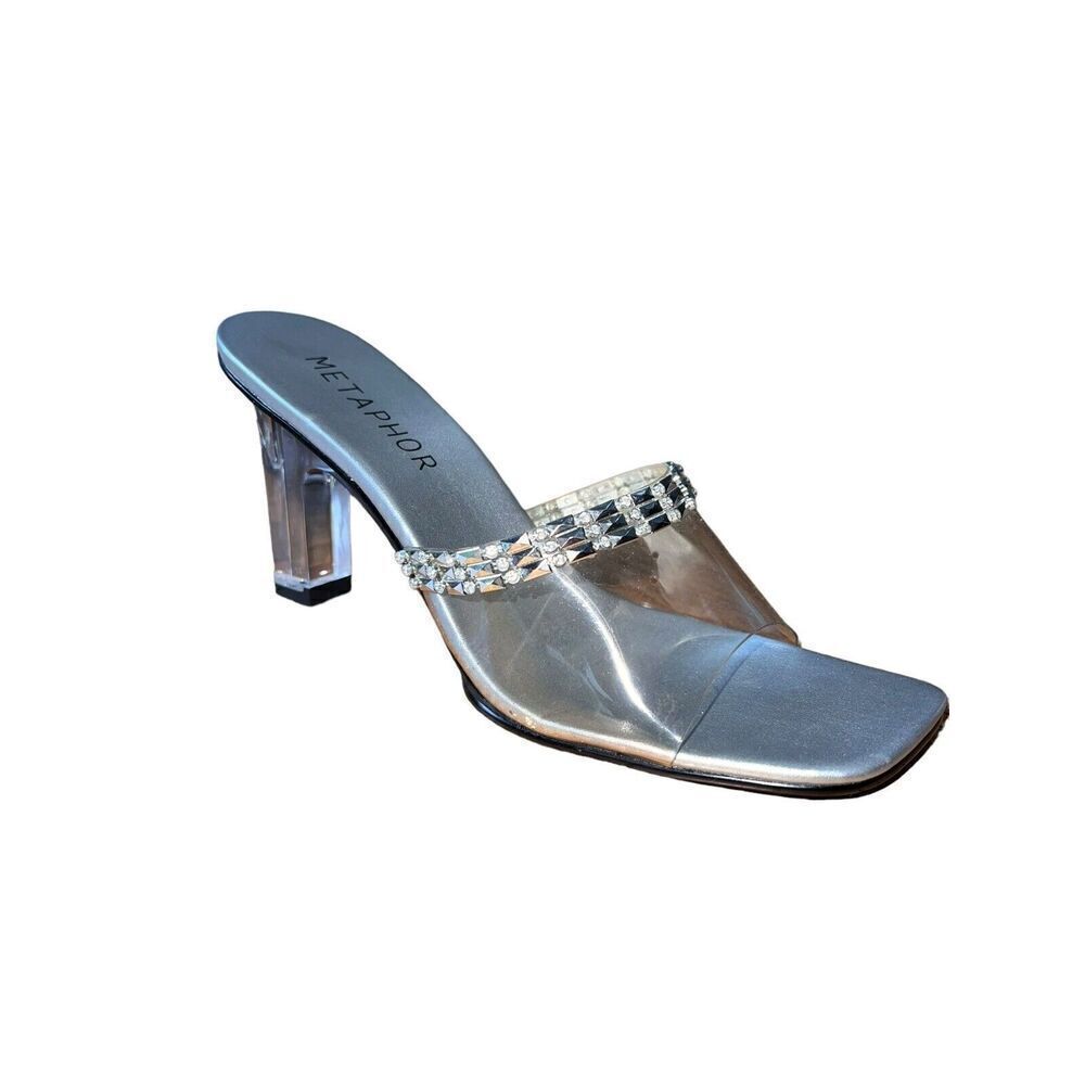 Metaphor Silver/Clear - Jewels - Square Toe Sandals Womens Size 10